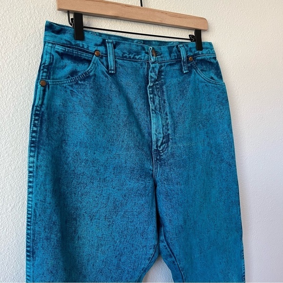 Rare Vintage Wrangler Teal Acid Wash Straight Leg High Rise Jeans- Size 15 - Picture 8 of 12